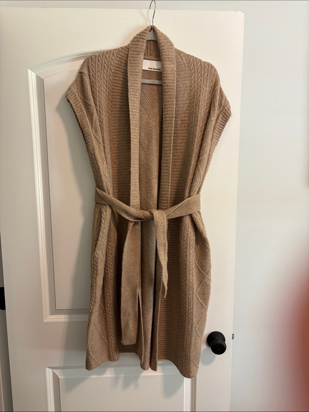 Pink Martini Knit Open-Front Vest - Beige